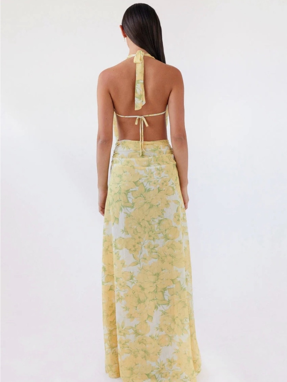 Peppermayo Yellow Floral Cowl Halter Maxi Dress - Picture 3 of 3